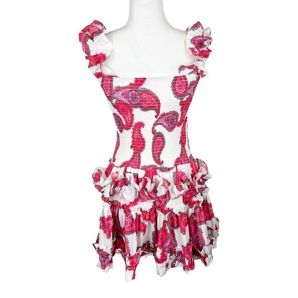 Taroo Dress Women Medium White Red Ruffled Smocked Fit Flare Mini Casual Party - Picture 1 of 12